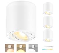 GeyouLux Focos LED de Superficie Blanco Regulables, Ø80x84mm Focos de Techo Redondos, Orientables 30°, con Módulo LED 5W 500LM 230V, 3CCT 3000K/4000K/6500K, 4 Unidades