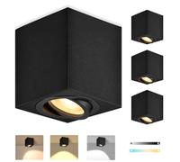 GeyouLux Focos LED de Superficie Negro Regulables, 80x84mm Focos de Techo Cuadrados, Orientables 30°, con Módulo LED 5W 500LM 230V, 3CCT 3000K/4000K/6500K, 4 Unidades