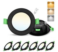 GeyouLux Pack 6 Downlight LED Techo Empotrable, 8W IP44 Ultrafino Spot Encastrable Corte 75-90mm, 2700K/4000K/6500K Focos LED Interior Techo, Negro Regulable 10-100% Ojos de Buey LED