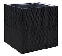 GFMGUEMV Macetero negro 80 x 80 x 80 cm de poliratán con marco de acero pulverizado, ratán PE impermeable y bolsa interior de nailon transparente para macizos de flores en el jardín