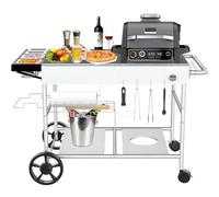GFTIME 128 x 64 x 78 cm carro de barbacoa para Weber Q Serie, Ninja Woodfire, horno de pizza, barbacoa de mesa, mesa de barbacoa con gran superficie de trabajo, carrito de servir al aire libre jardín