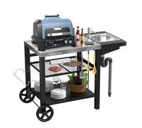 GFTIME Carrito de barbacoa de 107 x 63 x 81 cm, con fregadero de Woofire, para hornos de pizza, para barbacoas al aire libre, resistente a la intemperie, para hornos de pizza, para Weber Q1000