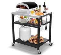 GFTIME Carro de mesa para horno de pizza, para Ninja Woodfire, Blackstone Griddle, Weber Q, gran isla de cocina con ruedas, soporte para barbacoa al aire libre, mesa de barbacoa de acero inoxidable