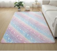 GGBOND Alfombra Luminosa que Brilla en la Oscuridad Poni Arcoíris Estrellas Alfombras, Felpa Corta Esponja Sándwich Suave Cómoda, 100x200cm