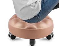 GGoty Taburete redondo bajo con ruedas impermeable de piel sintética acolchada, giratorio de 360°, taburete de suelo de 13 cm para limpieza del hogar, garaje, oficina, tareas domésticas (B-caqui)