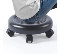 GGoty Taburete redondo bajo con ruedas impermeable de piel sintética, asiento acolchado con ruedas, giratorio de 360°, taburete de suelo de 13 cm para limpieza del hogar, garaje, oficina, tareas