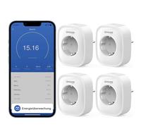 GHome Enchufe WiFi Inteligente 16A, Paquete de 4 enchufes WiFi, Enchufe doméstico Inteligente Funciona con Alexa Google Home, medición del Consumo de energía, Temporizador de Control por Voz, SÓLO en