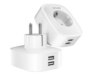GHome Smart Enchufe Inteligente Wifi con USB 16A, Enchufe Alexa con Alexa y Google Home, Monitoreo de Energía y Temporizador con Control por APP, 2 packs