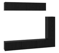 GHVBNMF Armario para TV montado en la pared, 6 piezas, color negro | Surtido colgante flexible de madera para sala de estar y habitación juvenil con 6 compartimentos y bisagras suaves.