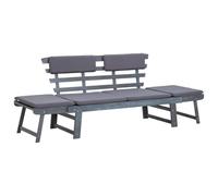 GHVBNMF Banco de jardín 2 en 1 y tumbona de madera maciza de acacia gris | Cama convertible para patio y jardín con paneles laterales plegables, tapicería suave y madera resistente.
