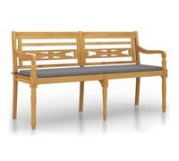 GHVBNMF Batavia - Banco con cojín (150 cm, madera maciza de teca, 2 piezas) | Asiento ergonómico con asiento y reposabrazos para jardín, terraza o balcón con tallado rústico.