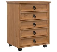 GHVBNMF Cajonera con ruedas con 5 cajones, madera de pino, color marrón | Armario auxiliar flexible para dormitorio y oficina con 5 cajones de metal con ruedas de deslizamiento suave.