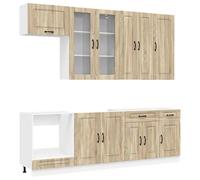 GHVBNMF Cocina de 8 piezas Kalmar Roble Sonoma | Bloque de cocina modular para cocina moderna con patas ajustables, montaje en pared y mucho espacio de almacenamiento.