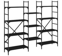 GHVBNMF Estantería negra 160 x 28,5 x 136,5 cm, de madera, color negro | Moderna estantería escalonada con compartimentos abiertos para salón, oficina y dormitorio. Estructura robusta de acero.