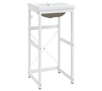 GHVBNMF Estructura de lavabo con lavabo de cerámica, 40 x 38 x 83 cm, color | Espacio de lavado compacto para baño y aseo de invitados con estructura de metal resistente y protección contra