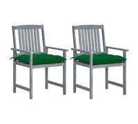 GHVBNMF Juego de 2 sillas de jardín con cojín, madera maciza de acacia | Sillas rústicas de madera de acacia con respaldo alto, incluye cojín verde para balcón, porche y jardín.