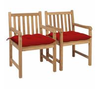 GHVBNMF Juego de 2 sillas de jardín de madera maciza de teca con cojines | Cómodas sillas de madera para jardín, terraza y balcón. Madera de teca finamente pulida combinada con suaves almohadillas de