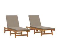 GHVBNMF Juego de 2 tumbonas de madera maciza de acacia, color marrón | Tumbona de jardín doble de madera de acacia resistente con cojines suaves, respaldo ajustable y reposapiés para patios.