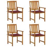 GHVBNMF Juego de 4 sillas de jardín con cojín de madera maciza de acacia | Sillas rústicas con reposabrazos de madera maciza con cojines de color burdeos. Ideal para patio, jardín y porche.