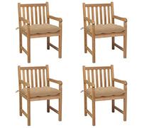 GHVBNMF Juego de 4 sillas de jardín con cojines beige de madera maciza de | Sillas rústicas de madera para balcón y terraza con acolchado cómodo para momentos relajantes al aire libre.