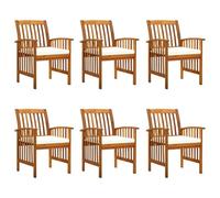 GHVBNMF Juego de 6 sillas de comedor de jardín con cojines de madera de | Sillas de jardín rústicas de madera de acacia engrasada con cómodos cojines para patio, balcón y jardín.