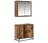 GHVBNMF Juego de muebles de baño, 2 piezas, aspecto de madera envejecida | Juego de armario de baño para colgar en la pared con armario con espejo y armario inferior para artículos de aseo ordenados
