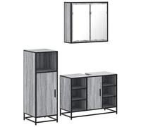 GHVBNMF Juego de muebles de baño con armario con espejo, color gris Sonoma | Juego de baño de tres piezas compuesto por lavadero, armario y espejo de pared para un orden óptimo en el baño de casa.