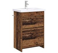 GHVBNMF Juego de muebles de baño con lavabo, aspecto de madera envejecida | Lavadero compacto con diseño de madera vieja para su baño o baño de invitados con 2 cajones espaciosos y grifo.