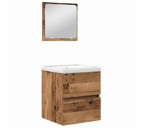 GHVBNMF Juego de muebles de baño de 2 piezas con espejo de madera | Juego de muebles de baño para colgar en la pared con espejo y cajón para baños compactos e inodoros. Uso óptimo del espacio.