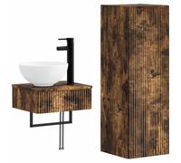 GHVBNMF Juego de muebles de baño de 2 piezas montado en la pared roble | Juego de muebles de baño que ahorra espacio con armario colgante y lavabo, incluye grifo. Adecuado para baños modernos y