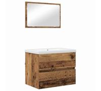 GHVBNMF Juego de muebles de baño de 3 piezas con espejo de madera vieja | Mueble de baño de pared para baño de invitados con 1 cajón, lavabo rectangular empotrado y espejo de pared a juego.