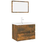 GHVBNMF Juego de muebles de baño de 3 piezas con lavabo y espejo de roble | Juego de baño para colgar en la pared, incluye lavabo de cerámica, grifo y espejo acrílico de roble.
