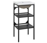GHVBNMF Lavabo con lavabo, 40 x 38 x 83 cm, cerámica, color negro | Estructura de metal resistente con lavabo de cerámica para baño y lavadero. Diseño abierto para toallas y fácil cuidado.
