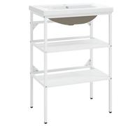 GHVBNMF Lavabo con lavabo, 61 x 39,5 x 83 cm, color blanco | Lavadero de baño abierto con estructura de hierro blanco y lavabo empotrado de cerámica para pequeños baños y aseos de