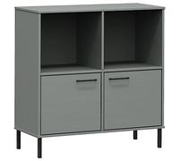 GHVBNMF Librería Oslo de madera maciza, color gris, 90 x 35 x 90,5 cm | Archivador rústico con 2 puertas y 4 compartimentos para salón o dormitorio, color gris con patas de metal resistentes.