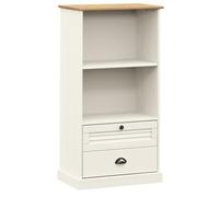 GHVBNMF Librería Vigo de madera maciza, color blanco, 60 x 35 x 114,5 cm | Armario de almacenamiento con 2 compartimentos y 2 cajones con diseño de persianas para salón y dormitorio.