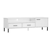 GHVBNMF Oslo - Mueble bajo para TV (madera maciza de pino, 158 x 40 x 46,5 | Elegante mesa de TV para sala de estar con madera de pino, 2 cajones y patas de metal resistentes.
