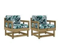 GHVBNMF Sillas de jardín con cojín, 2 unidades, madera de pino | Juego de 2 sillones rústicos de madera de pino con cojines gruesos con diseño de hojas para patio, balcón y patio.