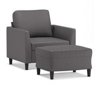 GHVBNMF Sillón con taburete, 60 cm, piel sintética, 2 piezas, color gris | Cómodo juego de 2 sillones tapizados y reposapiés para sala de estar y rincón de lectura, piel sintética de fácil cuidado con