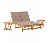 GHVBNMF Tumbona de madera maciza de acacia para 2 personas, color marrón | Juego de 2 mesas de café y cómodos cojines para exteriores para patio y jardín. Tumbona doble de madera resistente a la