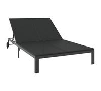 GHVBNMF Tumbona doble de polirratán, color negro, 206 x 115 x 75 cm | Moderna tumbona de ratán para terrazas y jardines, respaldo ajustable, marco de acero resistente para dos personas.