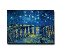 Giallobus - Cuadro - Vincent Van Gogh - Noche estrellada sobre el Ródano - Lona Telar Premium Alto Espesor - 100x70 - Listo para colgar - Cuadros modernos para el hogar