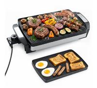 GIANTEX 1500W Plancha Eléctrica con Bandeja Doble Lado | Grill Eléctrico con Revestimiento Antiadherente, Temperatura Ajustable y Asas, Fácil de Limpiar, 51 x 25 x 9 cm