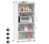Giantex Aparador Buffet de Cocina con 4 Compartimentos, Armario de Metal con Puertas Abatibles, 4 Ganchos y 4 Ruedas y 4 Patas, Kit Antivuelco, 80,5x40x162cm, Estantería para Comedor, Salón (Blanco)