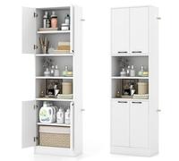 GIANTEX Armario Alto de Baño, 56 x 30 x 190 cm, Mueble de Almacenamiento con 4 Puertas y 2 Compartimentos Abiertos, con Kit Antivuelco, Organizador con 6 Estantes para Baño, Cocina (Blanco)