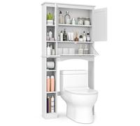 GIANTEX Armario sobre el Inodoro con Estantes, Compartimento con Puerta Abatible y Porta de Papel Higiénico, 80 x 21 x 165 cm, Estantería de Almacenamiento para Baño, Lavandería (Blanco)