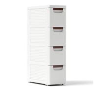 GIANTEX Cajonera Estrecha con Ruedas con 4 Cajones, Mueble de Almacenamiento de Plástico para Espacios Pequeños, Organizador para Baño, Dormitorio, Salón (42 x 19 x 74 cm)