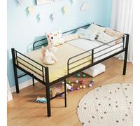 GIANTEX Cama Metálica para Niños 90x190cm, Litera con Barandilla, Escalera a Ambos Lados, Cama Alta con Somier y Espacio Debajo, 198,5x96x88cm, para Juvenil, Adulto (Negro)