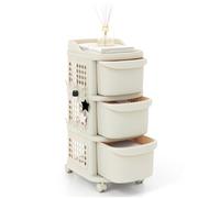 GIANTEX Carrito Auxiliar con Ruedas con 3/4 Cajones, Cajonera de Almacenamiento de Plástico con Paneles Perforados Laterales, 6 Ganchos, Carro Organizador para Salón, Dormitorio (3 Cajones)