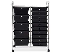 GIANTEX Carro de Almacenamiento con 15 Cajones Plásticos, Estantería con 4 Ruedas 360°, 2 Bloqueables, 63 x 37 x 87 cm, Carrito Auxiliar para Salón, Cocina, Baño (Negro)